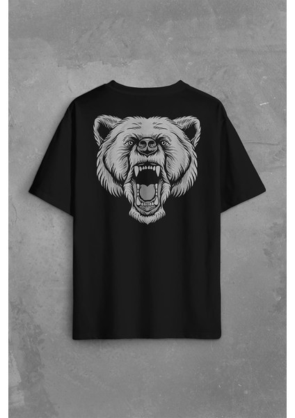 Angry Bear Head Kızgın Ayı Kafa Sırt Ön Baskılı Oversize Tişört T-Shirt fiyatları