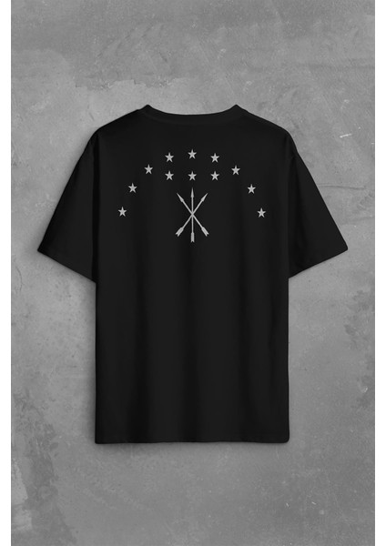 Adige Çerkes Bayrağı Adygea Circassian Flag Sırt Ön Baskılı Oversize Tişört T-Shirt