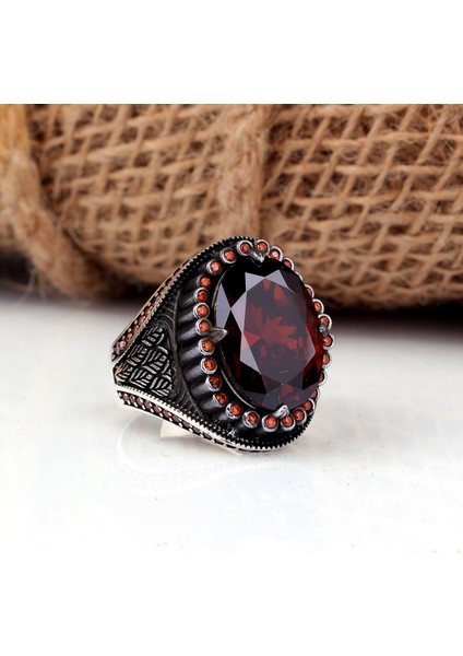 Zirkon Taşlı Oval Model 925 Ayar Gümüş Erkek Yüzük
