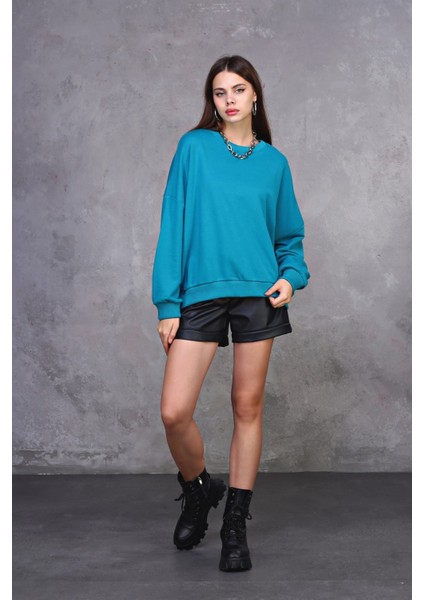 Fancy Kadın Bisiklet Yaka Yumuşacık İçi Pamuklu Oversize Basic Kalın Sweatshirt