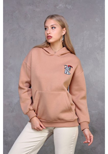 Fancy Kadın Kapüşonlu Yumuşacık İçi Pamuklu Göğsü Nakışlı Kanguru Cepli Sweatshirt fırsatları