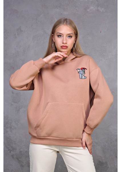 Fancy Kadın Kapüşonlu Yumuşacık İçi Pamuklu Göğsü Nakışlı Kanguru Cepli Sweatshirt indirimleri