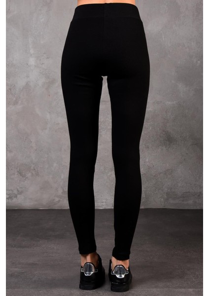 Fancy Kadın Beli Lastikli Yüksek Bel Slim Fit Fitilli Basic Tayt