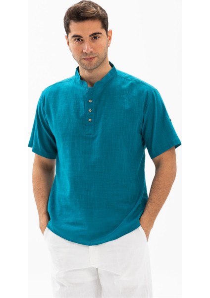 Kısa Kol Şile Bezi Bodrum Erkek T-Shirt Petrol