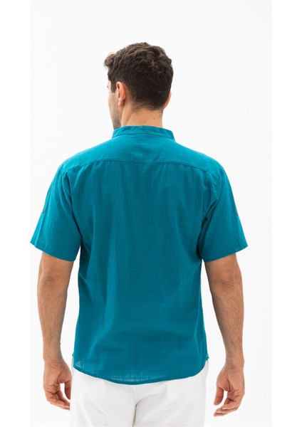 Kısa Kol Şile Bezi Bodrum Erkek T-Shirt Petrol