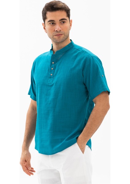 Kısa Kol Şile Bezi Bodrum Erkek T-Shirt Petrol