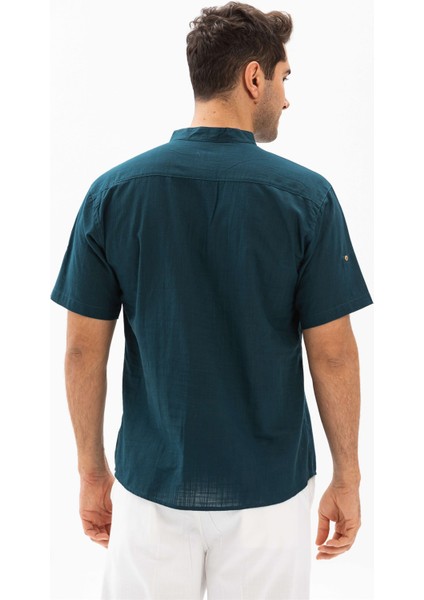 Kısa Kol Şile Bezi Bodrum Erkek T-Shirt Koyu Petrol