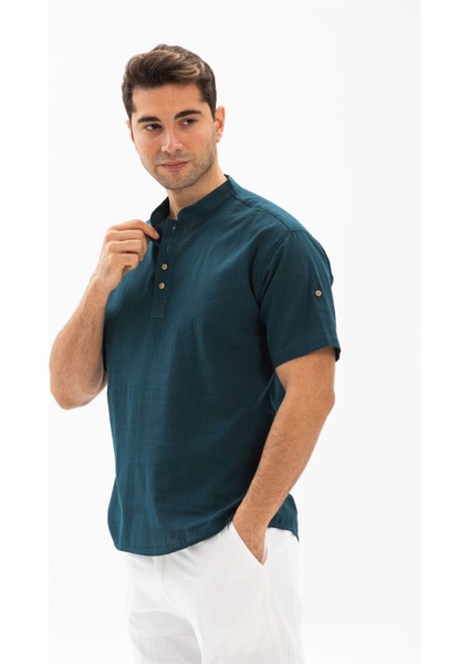 Kısa Kol Şile Bezi Bodrum Erkek T-Shirt Koyu Petrol