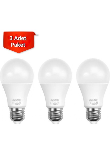 9W LED Ampul 6500K Beyaz Işık E27 Duy - 3lü Paket