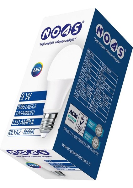 9W LED Ampul 6500K Beyaz Işık E27 Duy - 3lü Paket