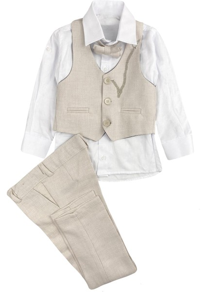 Yelekli Papyonlu Erkek Bebek Takım Bej
