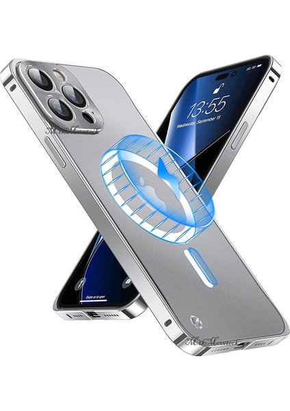 Iphone 14 Pro Kılıf Arkası Cam Polikarbon Kenarları Metal Bumper Açılır Kapanır Magsafe Kapak Pc Slim Zırh
