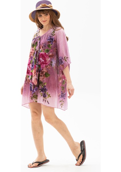 Side Vual Yazlık Pareo Pembe 6131