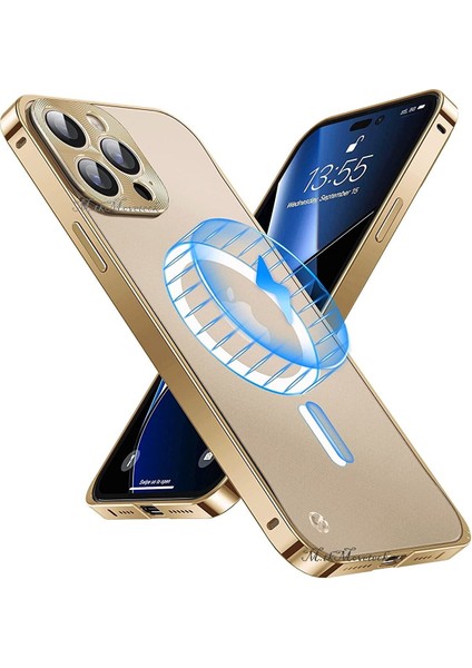 Iphone 14 Pro Kılıf Arkası Cam Polikarbon Kenarları Metal Bumper Açılır Kapanır Magsafe Kapak Pc Slim Zırh