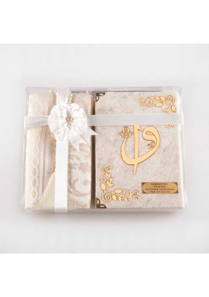 Seccade + Tesbih + Yasin Hediye Seti (Çanta Boy, Krem)