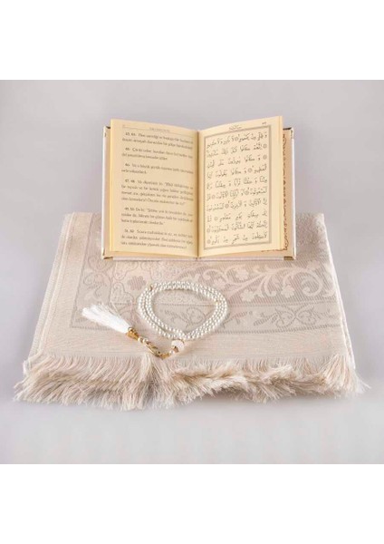 Seccade + Tesbih + Yasin Hediye Seti (Çanta Boy, Krem) modelleri