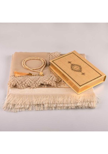 Şal + Seccade + Tesbih + Kuran Hediye Seti (Hafız Boy, Gold) fiyatları