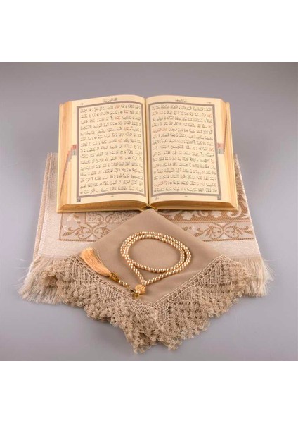 Şal + Seccade + Tesbih + Kuran Hediye Seti (Hafız Boy, Gold) modelleri