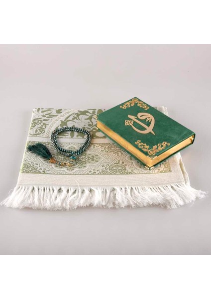 Seccade + Tesbih + Kuran Hediye Seti (Hafız Boy, Kadife, Zeytin Yeşili) fiyatları