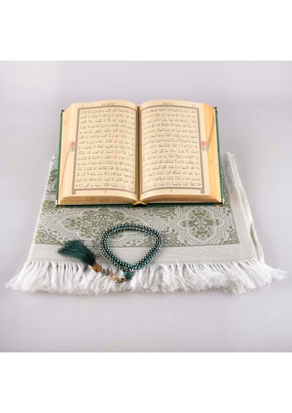 Seccade + Tesbih + Kuran Hediye Seti (Hafız Boy, Kadife, Zeytin Yeşili) modelleri