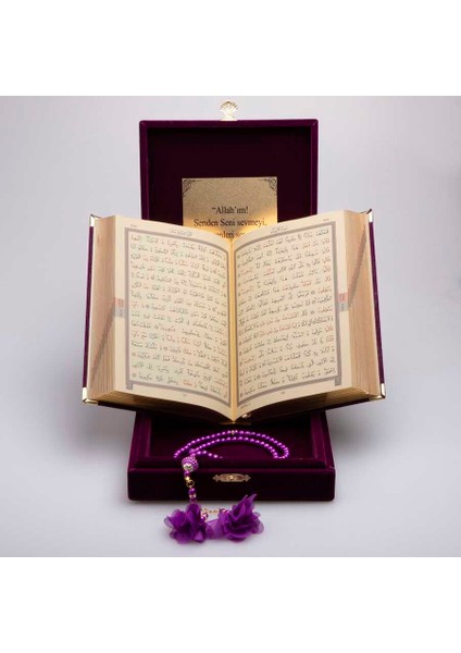 Tesbih + Kuran Hediye Seti (Orta Boy, Plaket Kutulu, Mor) fırsatları