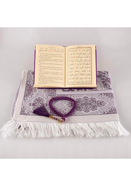 Seccade + Tesbih + Yasin Hediye Seti (Çanta Boy, Mor) modelleri