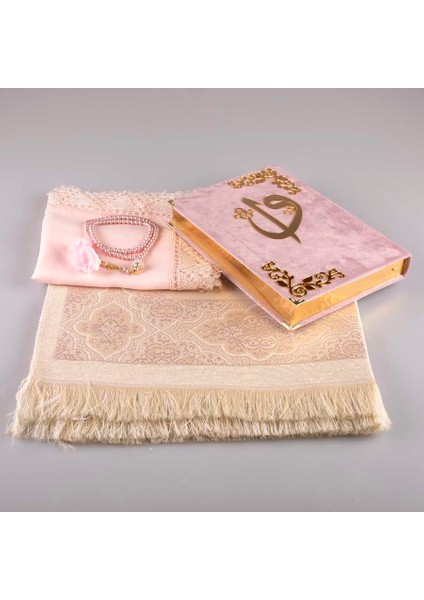 Şal + Seccade + Tesbih + Kuran Hediye Seti (Orta Boy, Kadife, Pudra Pembe) fiyatları