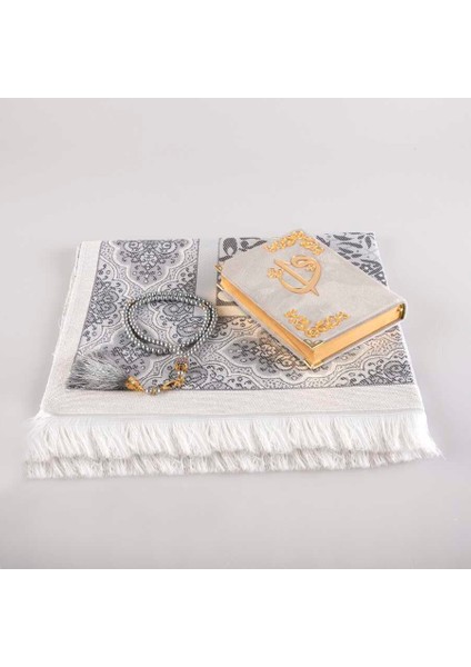Seccade + Tesbih + Kuran Hediye Seti (Çanta Boy, Kadife, Gri) fiyatları