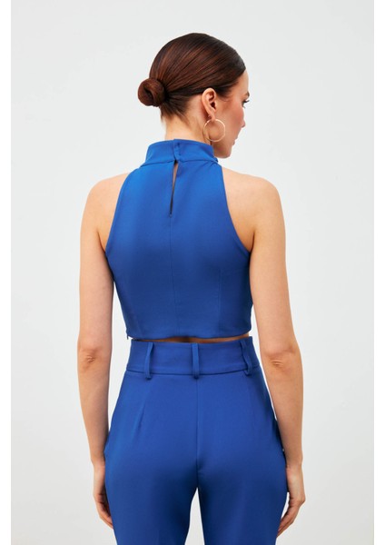 Zincir Aksesuarlı Crop Bluz - Sax Mavi indirimleri