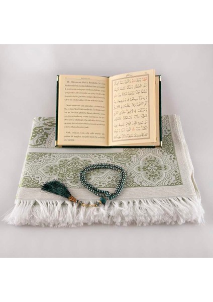 Seccade + Tesbih + Yasin Hediye Seti (Çanta Boy, Yeşil)