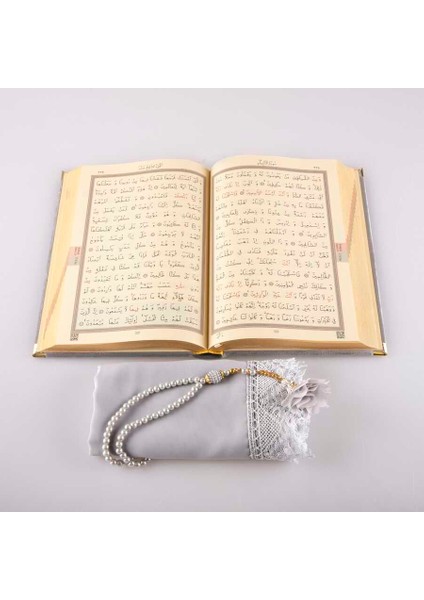 Şal + Tesbih + Kuran Hediye Seti (Hafız Boy, Kadife, Gri) modelleri