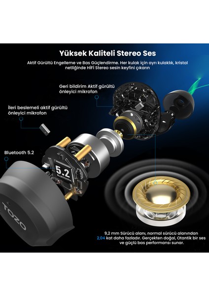 Nc9 Pro Ip-X7 Suya Dayanıklı 4 Mikrofon Derin Bass Özellikli Anc Aktif Gürültü Engelleyici Kulakiçi Kablosuz 5.3 Bluetooth Kulaklık( Tozo Türkiye Garantili ) modelleri