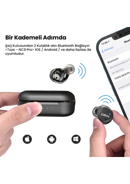 Nc9 Pro Ip-X7 Suya Dayanıklı 4 Mikrofon Derin Bass Özellikli Anc Aktif Gürültü Engelleyici Kulakiçi Kablosuz 5.3 Bluetooth Kulaklık( Tozo Türkiye Garantili ) fırsatları