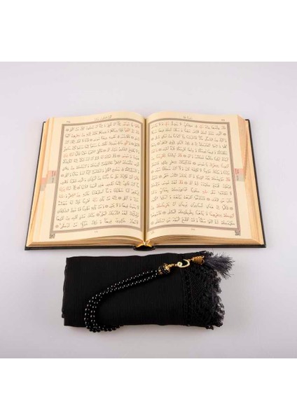 Şal + Tesbih + Kuran Hediye Seti (Hafız Boy, Siyah)