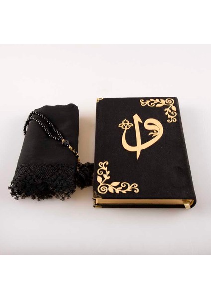 Şal + Tesbih + Kuran Hediye Seti (Çanta Boy, Kadife, Siyah) fiyatları