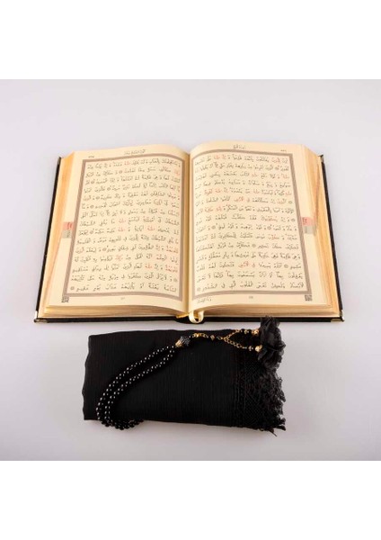 Şal + Tesbih + Kuran Hediye Seti (Çanta Boy, Kadife, Siyah) modelleri