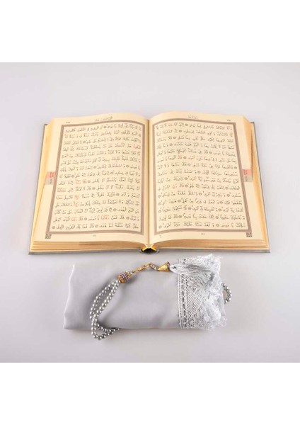 Şal + Tesbih + Kuran Hediye Seti (Çanta Boy, Gri)