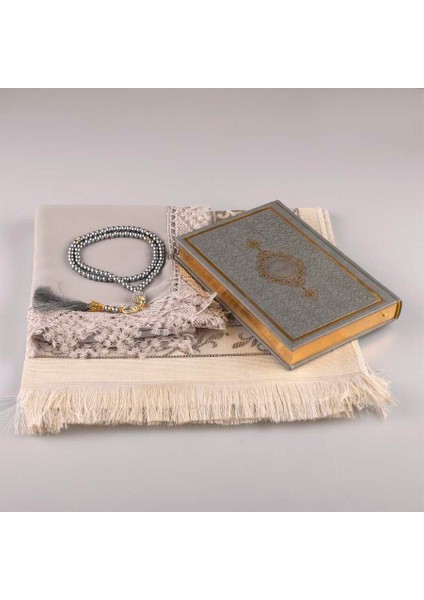 Şal + Seccade + Tesbih + Kuran Hediye Seti (Hafız Boy, Gri) fiyatları