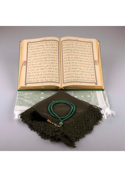 Şal + Seccade + Tesbih + Kuran Hediye Seti (Orta Boy, Yeşil) modelleri