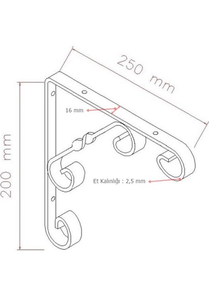 2 Adet Burgulu 20 x 25 cm Dekoratif Raf Altı Ayağı Konsol Siyah fiyatları