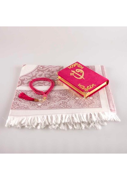 Seccade + Tesbih + Kuran Hediye Seti (Çanta Boy, Kadife, Fuşya Pembe) fiyatları