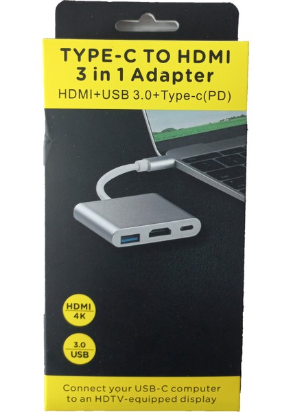 3ın1 Type-C 3.0 To Hdmı USB Çevirici Adaptör Dptd