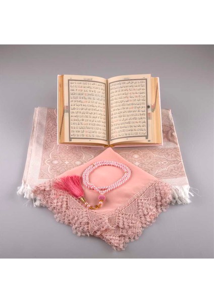 Şal + Seccade + Tesbih + Kuran Hediye Seti (Çanta Boy, Toz Pembe) modelleri