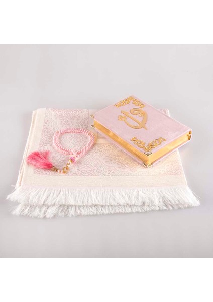 Seccade + Tesbih + Kuran Hediye Seti (Hafız Boy, Kadife, Pudra Pembe) fiyatları