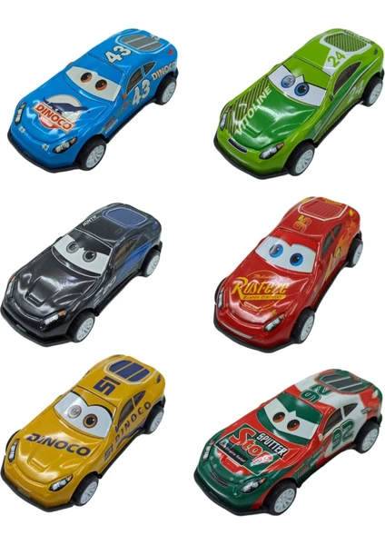 PopŞeker Cars Şimşek Mcqueen Metal Spor Araba Seti Çek Bırak Cars Oyuncakları 6'lı