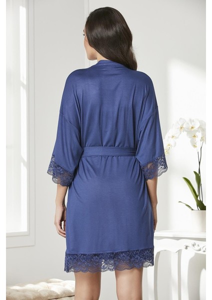 Kadın 4020 Penye Dantelli Gecelik & Sabahlık Takım Lacivert modelleri