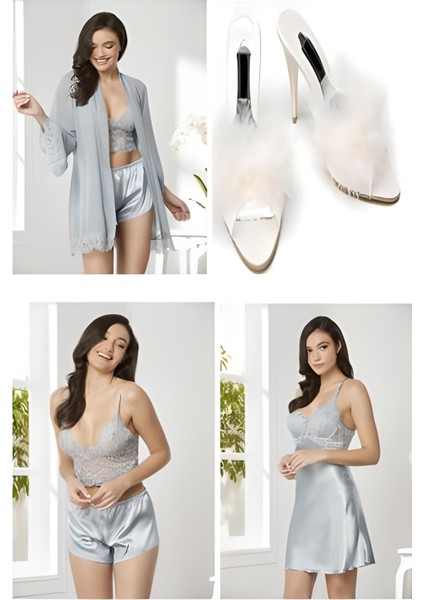 Saten - Şifon Dörtlü Çeyiz Seti - 7005 Yeni Model fiyatları