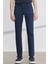 Erkek Lacivert Slim Fit Dar Kesim 5 Cep Armürlü Esnek Pantolon 1