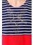 Kadın Sıfır Yaka Çizgi Önü Taşlı Penye T-Shirt Lacivert 3
