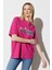 Oversize Fit Rahat Kesim %100 Pamuk Bisiklet Yaka Fuşya Tişört 3